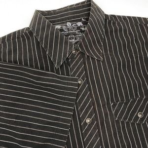 Micros Clothing Co. Homegrown in‎ LA Black Stripe Snap Short Sleeve Shirt Size L